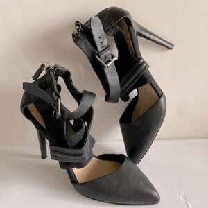 Joes Womens Strappy Black Zipped Pointed Toe Buckled Stiletto Heels Black 11